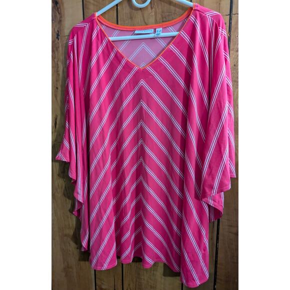 Susan Graver Liquid Knit Top Plus Size 3X XXX Striped PInk White Short Sleeves - Picture 1 of 5